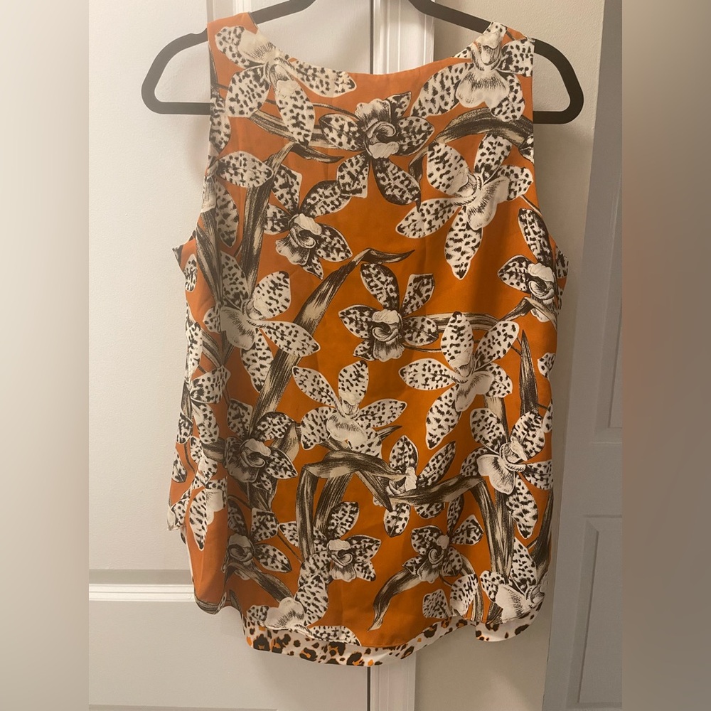 Chicos Reversible Floral and Animal Print Sleeveless Top.